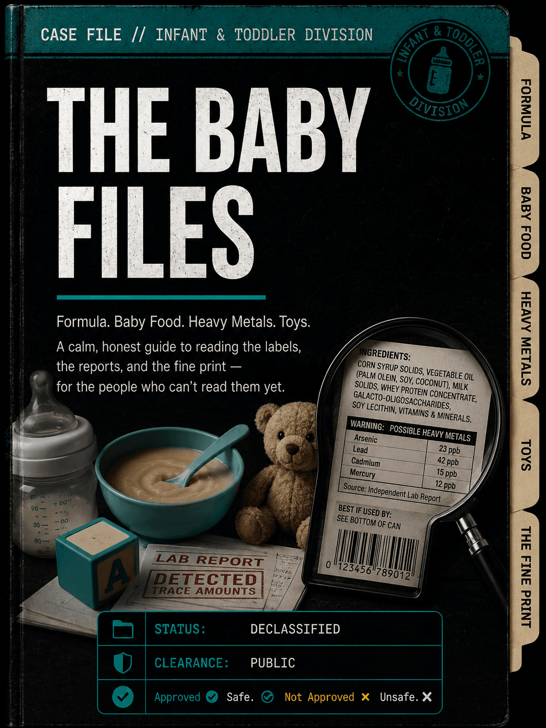 Ebook cover: The Baby Files: Formula, Baby Food, Heavy Metals & Toys